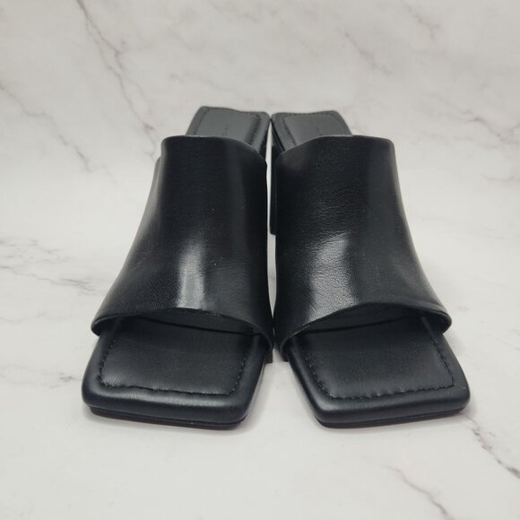 Oak & Fort Peep Toe Mule Black Leather Sandal Y2K Square Block Heel Size 9 - Picture 3 of 10